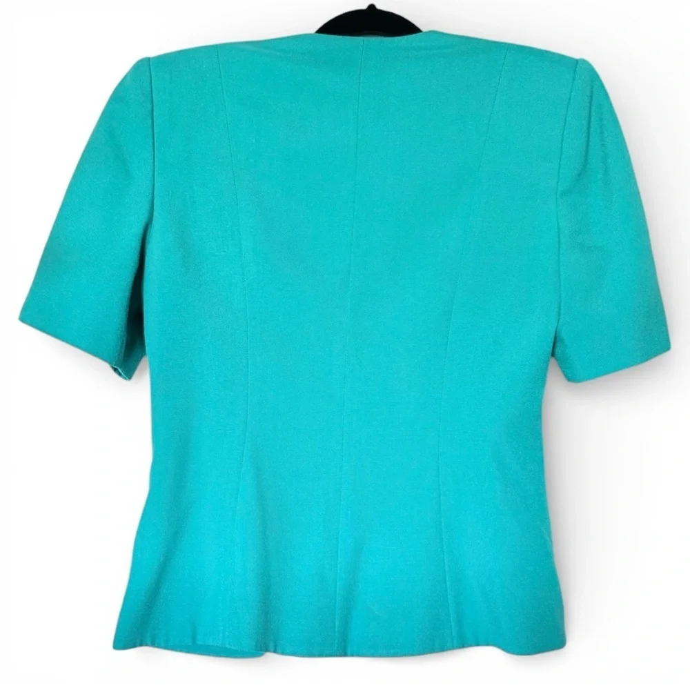 Vintage Kasper for A.S.L. Teal Short Sleeve Peplum 2-Piece Skirt Suit Size 8 EUC
